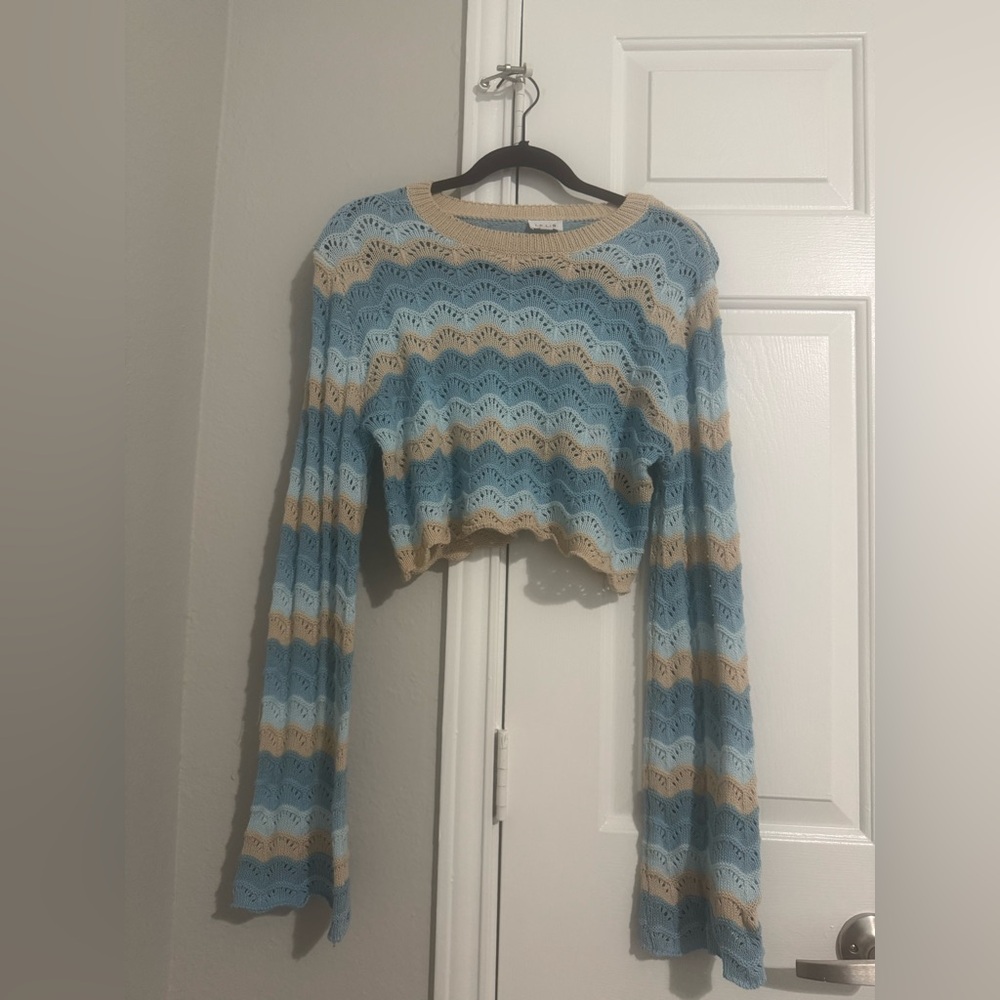 Le Lis Beige and Blue Knit Top